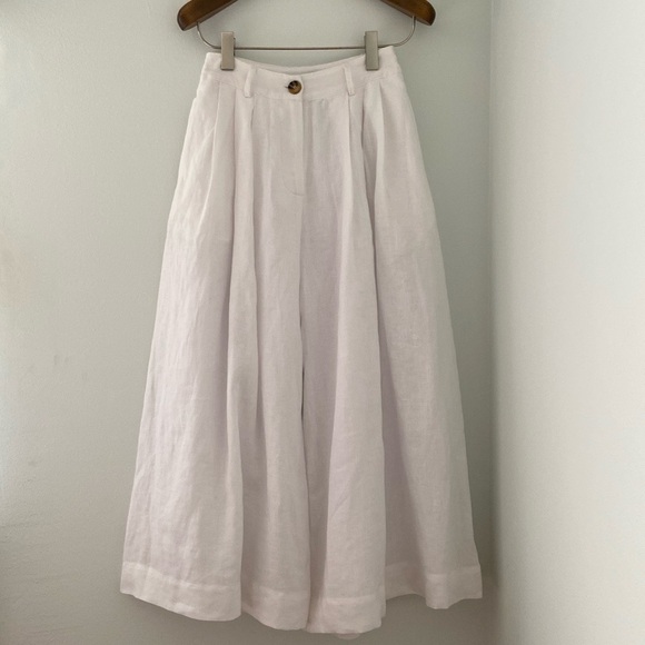 BCBGMaxAzria Maelyn Wide Leg Linen Crop Pants Palazzo White XS 25 - Picture 3 of 17